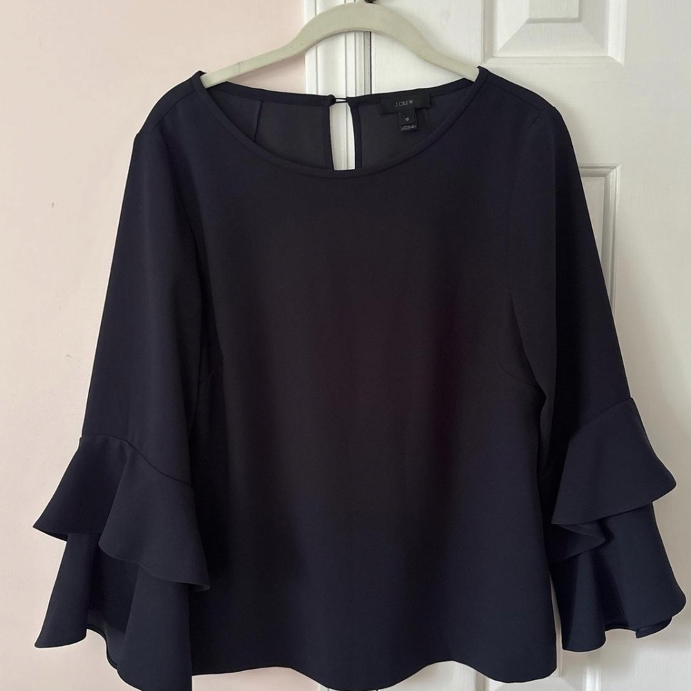 JCrew navy bell sleeve blouse